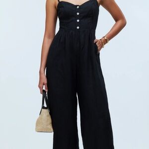 Madewell Linen Dark Grey Button-Front Jumpsuit